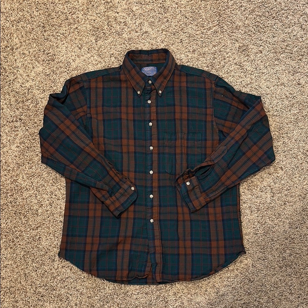 Vintage Pendleton Green and Brown Casual Button Down Shirt Classic Fit